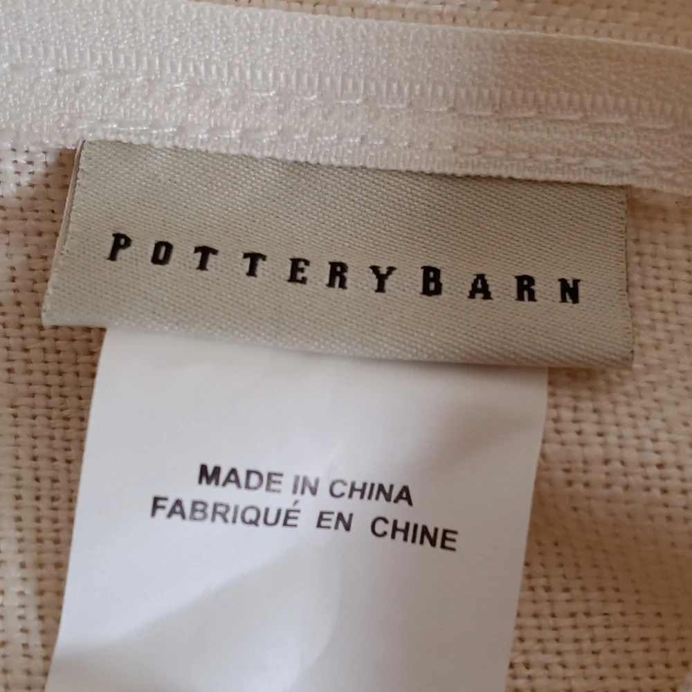 Pottery Barn Linen Pillow with Jute Border White/Tan 20 x 20